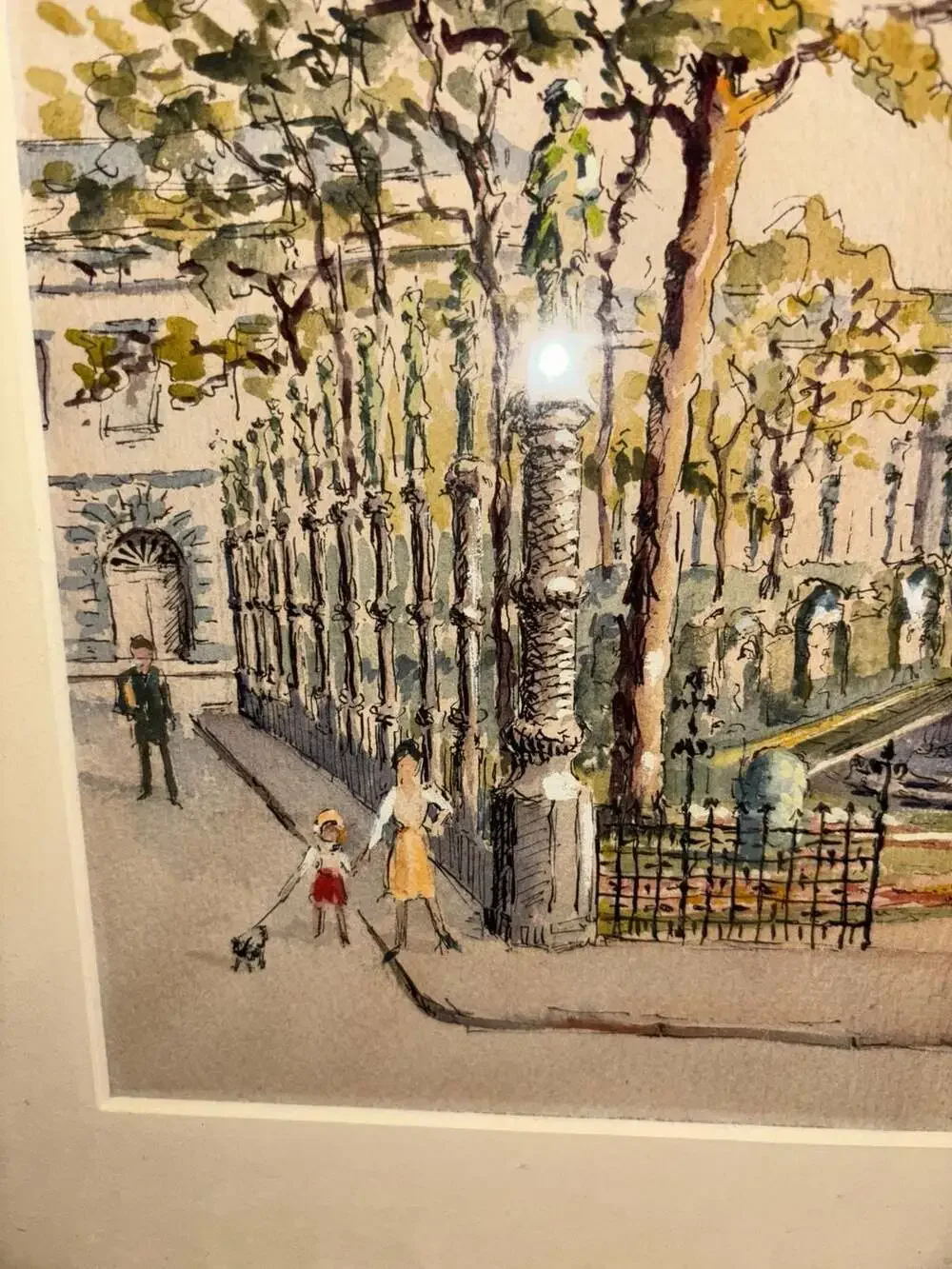 Large Original Pen and Watercolor Scene of 1980's London – AW